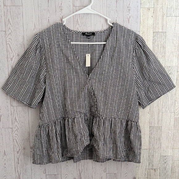 Madewell Tops - NWT Madewell Black & White Gingham Peplum Top
